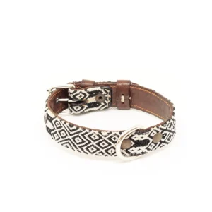 Boho-Leder-Halsband, schwarz/weiß (S)