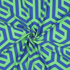 Mischgewebe – Polyester Stretch, grafisches Muster Blau Grün