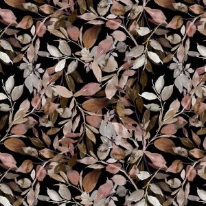 Jersey, Blumen und Blätter in Schwarz / Altrosa