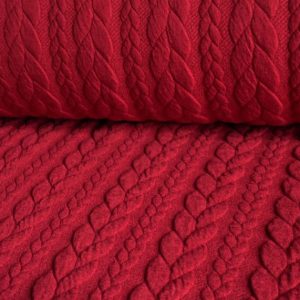 Dehnbarer Strickstoff mit Zopfmuster, dunkles Rot