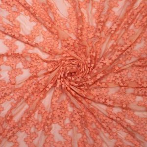 Chiffon, Ausbrenner mit eingewebten Blumen – Mandarine