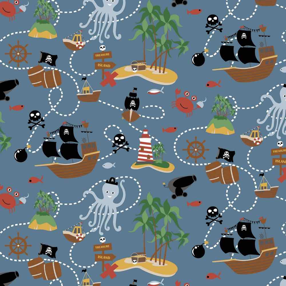 Jersey, Piratenmotiv Blau – Jeansblau