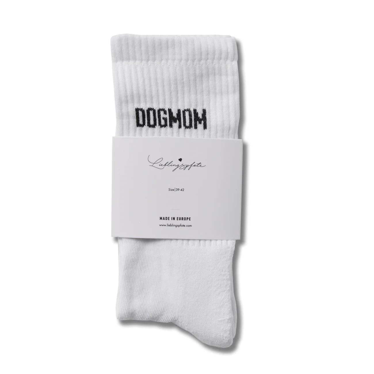 Lieblingspfote „DOGMOM“ Socken, weiß (85% Baumwolle) 35-38, 39-42 – Bild 2