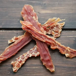 Enten-Filet-Streifen, 10-13cm, fein geschnitten, weich, mit Schere teilbar, fettarm, perfekt fürs Training (94% Entenfiletfleisch)