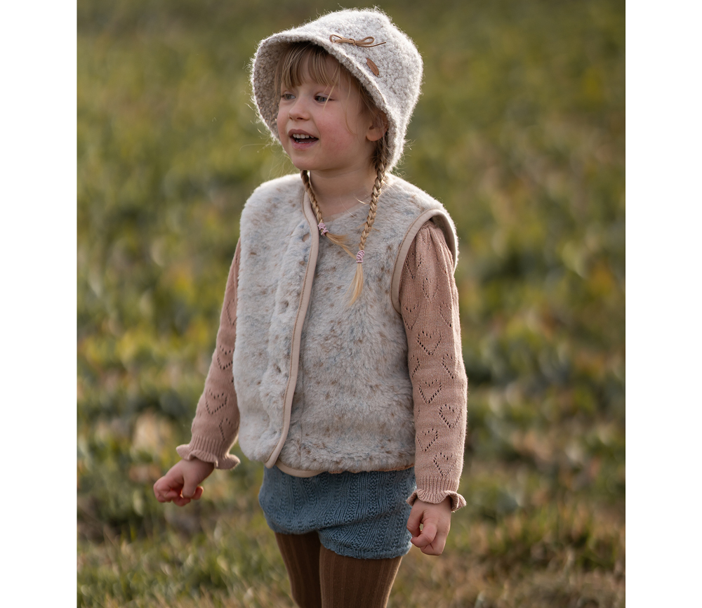 Alwero – Bodywarmer „TYB“ Junior, Biowolle, BEIGE MULTI DOTS, ultra light