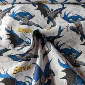 Baumwollstoff, Batman Motiv Blau Weiß