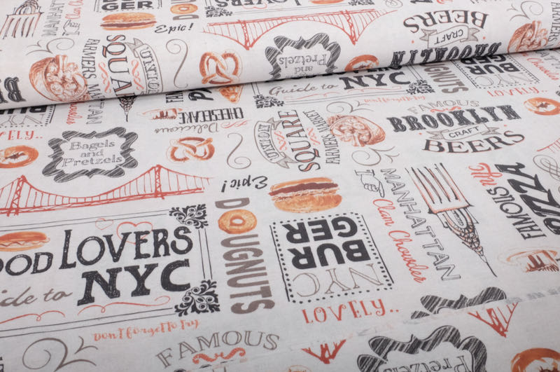 Baumwollstoff, Canvas, mit Burger und Donuts bedruckt auf Weiß – Bild 2