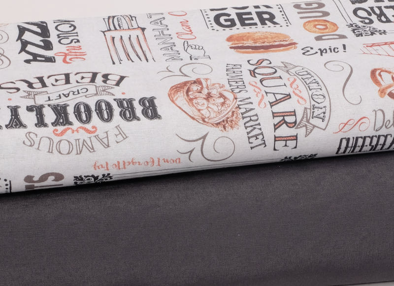 Baumwollstoff, Canvas, mit Burger und Donuts bedruckt auf Weiß – Bild 4