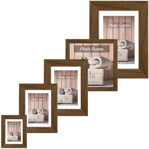 Bilderrahmen Holz dunkelbraun gemasert rustikal Landhaus Hoch Quer 5 Formate