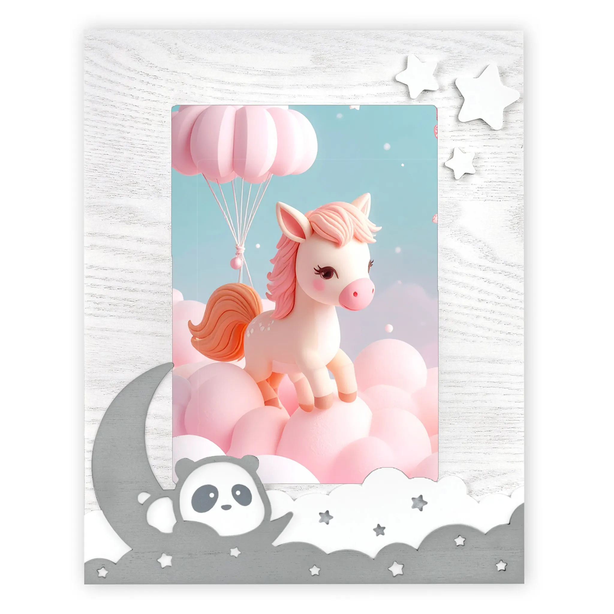 Bilderrahmen Holzrahmen Wechselrahmen grau & weiß Panda, Wolken, Mond 1 Stk 2 Größen – Bild 2