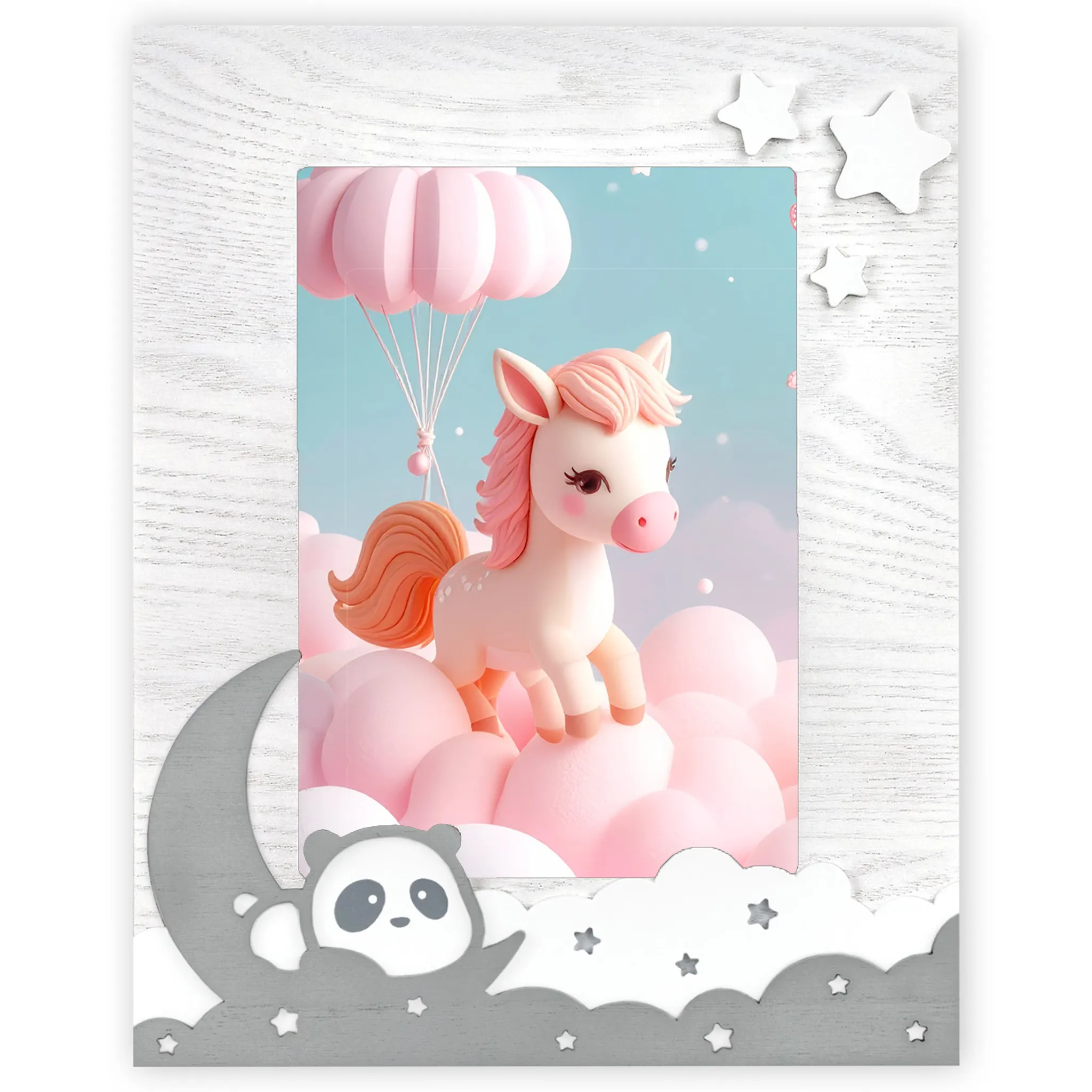 Bilderrahmen Holzrahmen Wechselrahmen grau & weiß Panda, Wolken, Mond 1 Stk 2 Größen – Bild 3