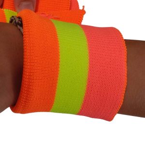 Strickbündchen, gefaltete Collegebündchen in Neon Koralle mit breiten Streifen, 135 cm