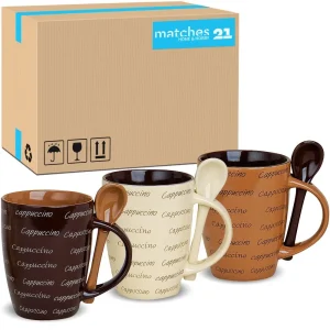 Cappucchino-Tassen Becher 36 Stk. Kaffeebecher 10 cm / 250 ml Keramik Löffel