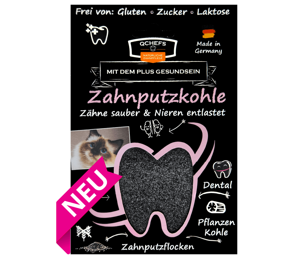 QCHEFS Zahnputzkohle Katze (Zähne sauber & Nieren entlastet, geschmacksneutral, mit Pflanzenkohle)