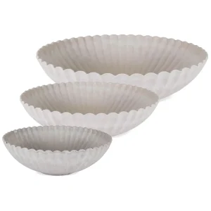 Pflanzschalen für draußen – Dekoschalen grau marmoriert geriffelt 3 Größen