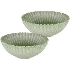 Dekoschalen Pflanzschalen Kunststoff used look olivgrün 2er Set