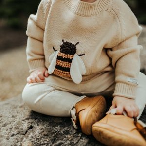 Donsje Amsterdam – Pullover „VALENTHE BEE“, Biscuit, Biobaumwolle