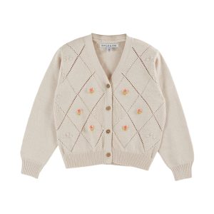 EMILE & IDA – Cardigan, ‚BRODEE MAIN‘, ecru, Biobaumwolle