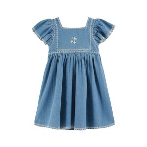 EMILE & IDA – Kleid, ‚BRODE‘, light denim, Baumwolle