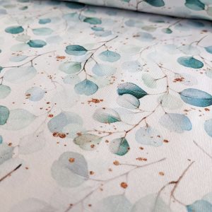 Jersey, Eukalyptus Blumen Weiß  – Digitaldruck