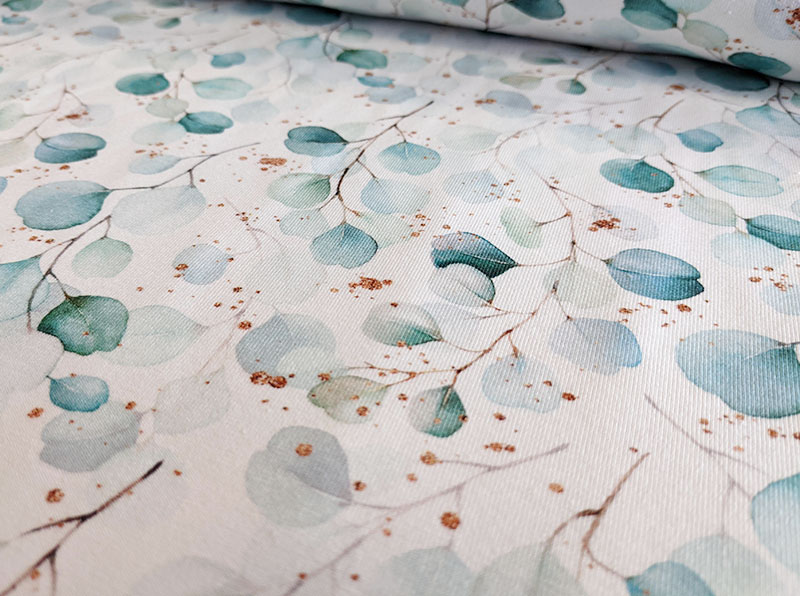 Jersey, Eukalyptus Blumen Weiß – Digitaldruck