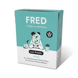 FRED VET Low Protein Diätalleinfuttermittel zur Unterstützung der Nierenfunktion bei chronischer Niereninsuffizienz (Muskelfleisch vom Hirsch, Eigelb, Flohsamenschalen)