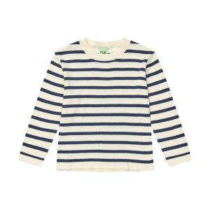 FUB – Longsleeve gestreift, ecru/dark navy, Bio Baumwolle