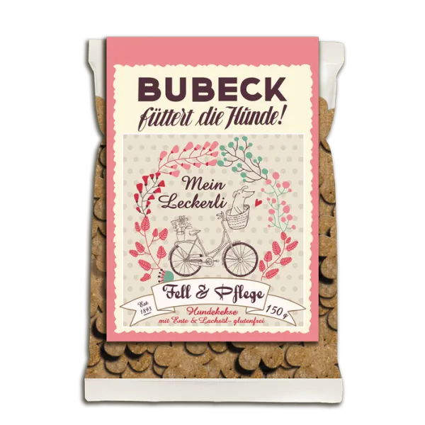 Bubeck Hundekekse FELL & PFLEGE, getreidefrei (Kartoffelflocken, Entenfleisch, Liebstöckel, Bierhefe, Heilerde, Seealgenmehl)
