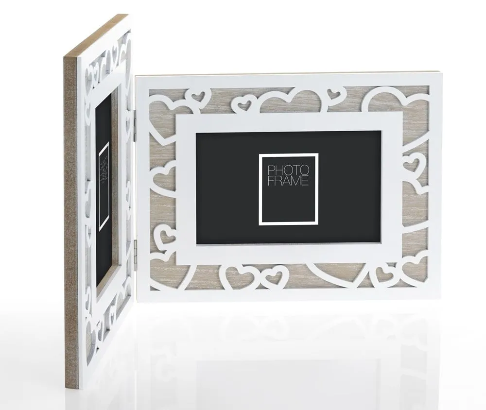 Fotocollage Wechselrahmen 3D Herzdekor Holzrahmen Natur weiß – 1 Stk 10×15 cm – Bild 3