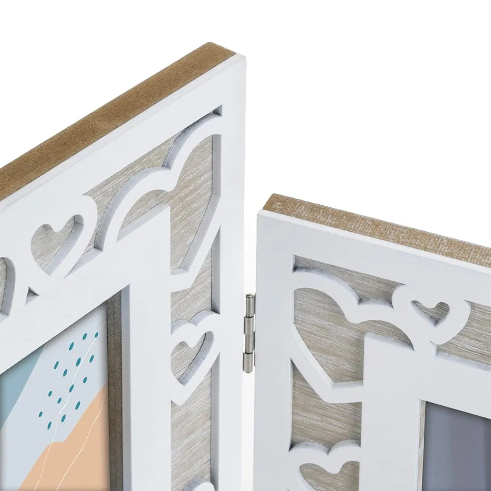 Fotocollage Wechselrahmen 3D Herzdekor Holzrahmen Natur weiß – 1 Stk 10×15 cm – Bild 4