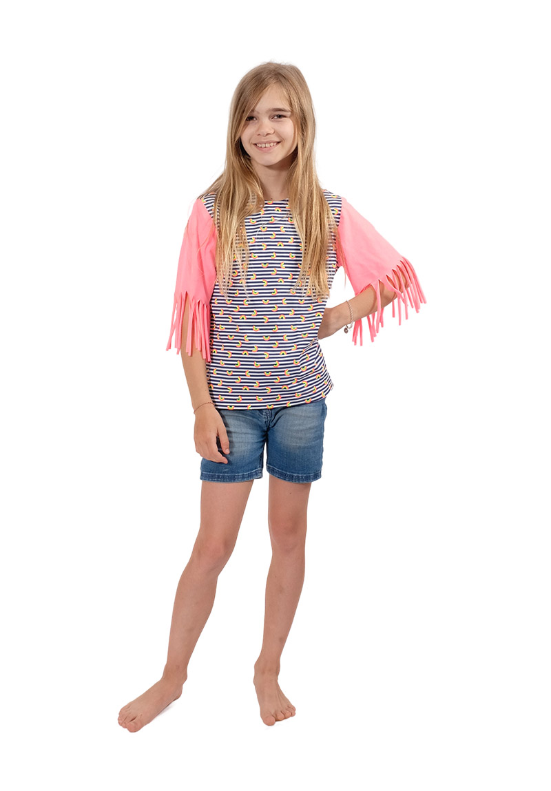 Jersey, kleine Neon Regenbogen auf Streifen Marine / Weiß – Bild 4