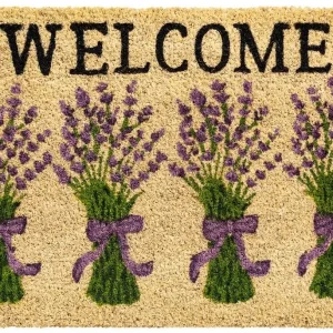 Fußmatte Kokos Indoor beige bedruckt Lavendel Sträuße Welcome 1 Stk – 40×60 cm