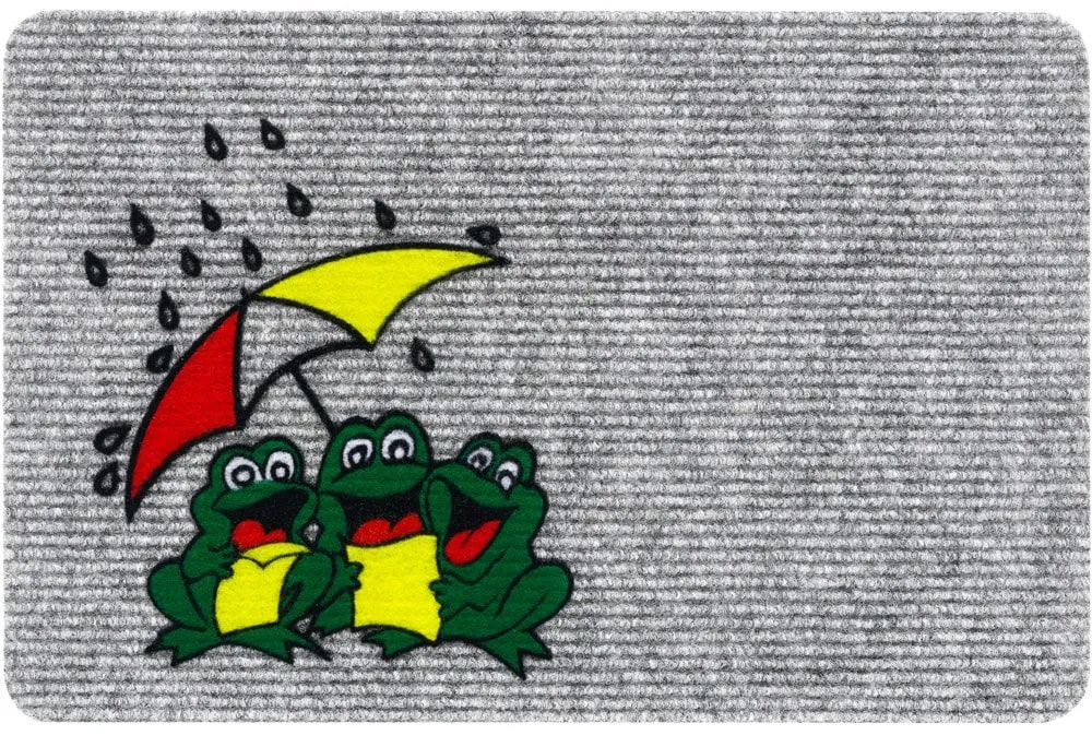 Fußmatte RIPS Nadelfilz Motiv Frösche & Regenschirm Indoor 1 Stk – 40×60 cm grau