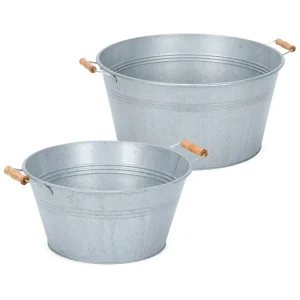 Zinkschale rund mit Holzgriffen