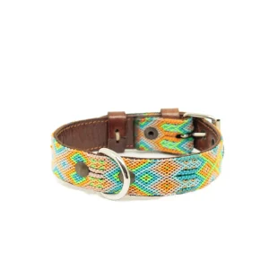 Boho-Leder-Halsband, türkis/orange (S)
