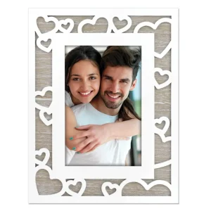 Holzrahmen 3D Herzdekor Bilderrahmen Rahmen Hochformat weiß Natur 1 Stk 10×15 cm