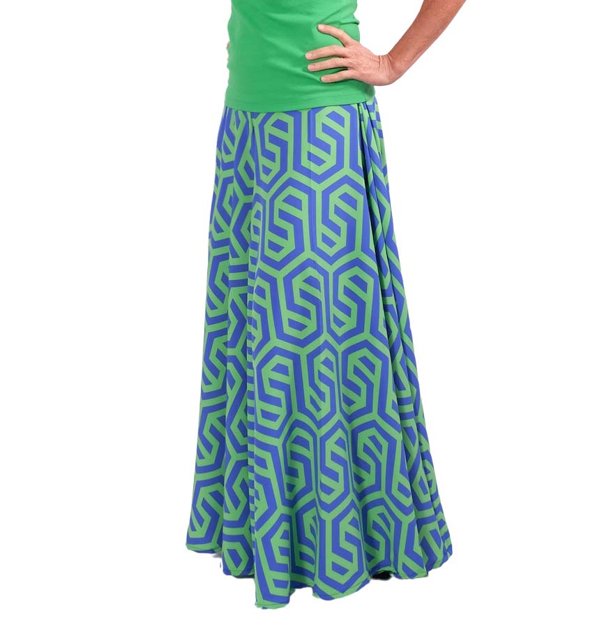 Mischgewebe – Polyester Stretch, grafisches Muster Blau Grün – Bild 4