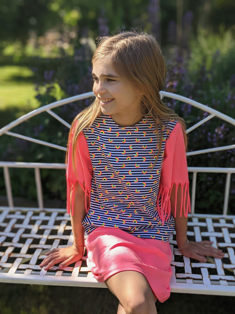 Jersey, kleine Neon Regenbogen auf Streifen Marine / Weiß – Bild 5