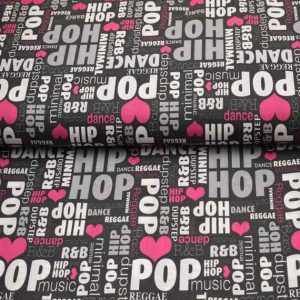 Baumwollstoff, Hip Hop mit Herz Pink / Schwarz
