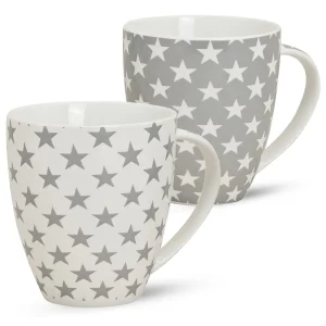 Jumbo Becher Tassen Sterne grau weiß 2 Stk. Porzellan 12cm 600ml