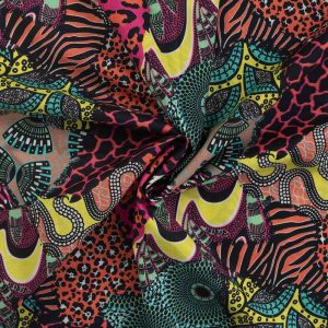 Baumwolle,  Musterung im Africa Style, Aqua – Digitaldruck