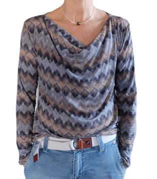 PAPIERSCHNITTMUSTER, Wasserfallkragen Shirt “KAT”, Gr. 158 bis Damengr. 46 – Bild 8