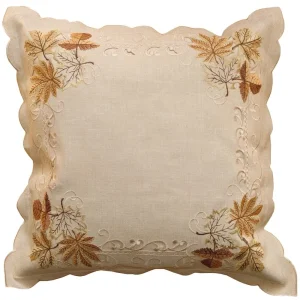 Kissenbezug Kissenhülle Herbst Lochstickerei & Blätter beige bunt 1 Stk 40×40 cm