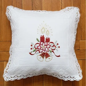 Kissenbezug Kissenhülle Weihnachten Kerzen Stick & Häkelspitze 40×40 cm weiß