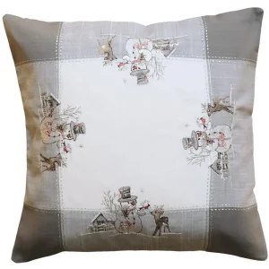 Kissenhülle ANNICA Schneemänner Stick Kissenbezug grau Polyester 40×40 cm