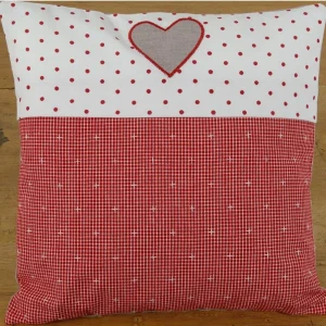 Kissenhülle Heimtextilien Landhaus Premium ROSI rot Borte weiß-rot Punkte Herz 40×40