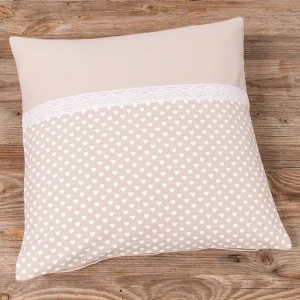 Kissenhülle Heimtextilien Landhaus Premium TRAUDL Herzen beige weiß Spitze 40x40cm