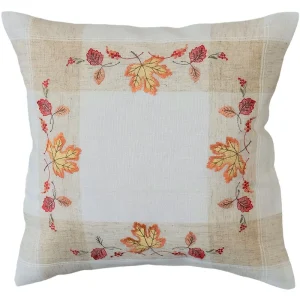 Kissenhülle MELINA Blätter Herbst Stick Kissenbezug bunt Poly Leinen 40×40 cm