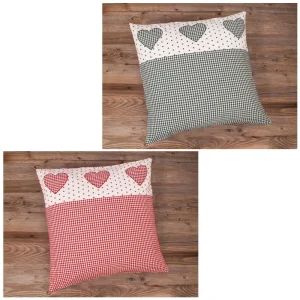 Kissenhüllen Heimtextilien Landhaus Premium LISE Karo Bordüre Herzen 50×50 cm 2 Farben