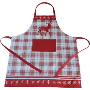 Latzschürze LAURIE Hirsche Bäume Winter Küchenschürze rot Baumwolle 70×85 cm